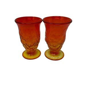 Vintage Amberina Art Glass Shot Glasses Candleholders Pedestal  Pair Set of 2